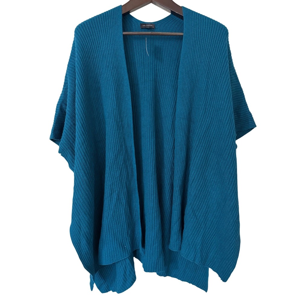 The Limited Teal‎ Blue Ribbed Knit Poncho Wrap One Size Wool Blend NWT
